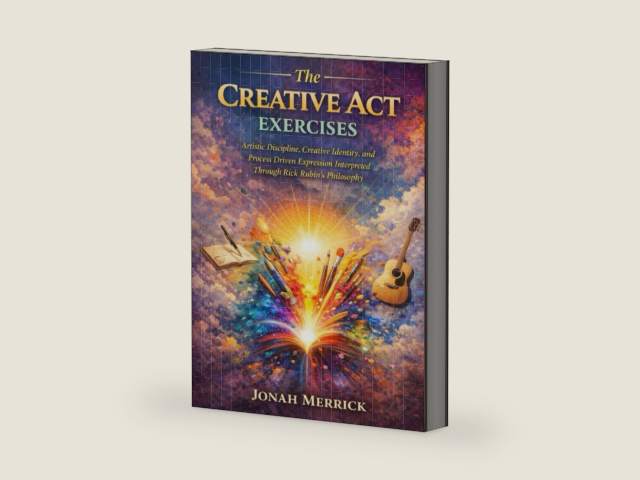 The Creative Act Exercises: Artistic Discipline, Creative Identity, and Process Driven Expression Interpreted Through Rick Rubin’s Philosophy by Jonah Merrick | barcode:9798242589704 | source:'9798242589704-right-three-quarter.jpg
