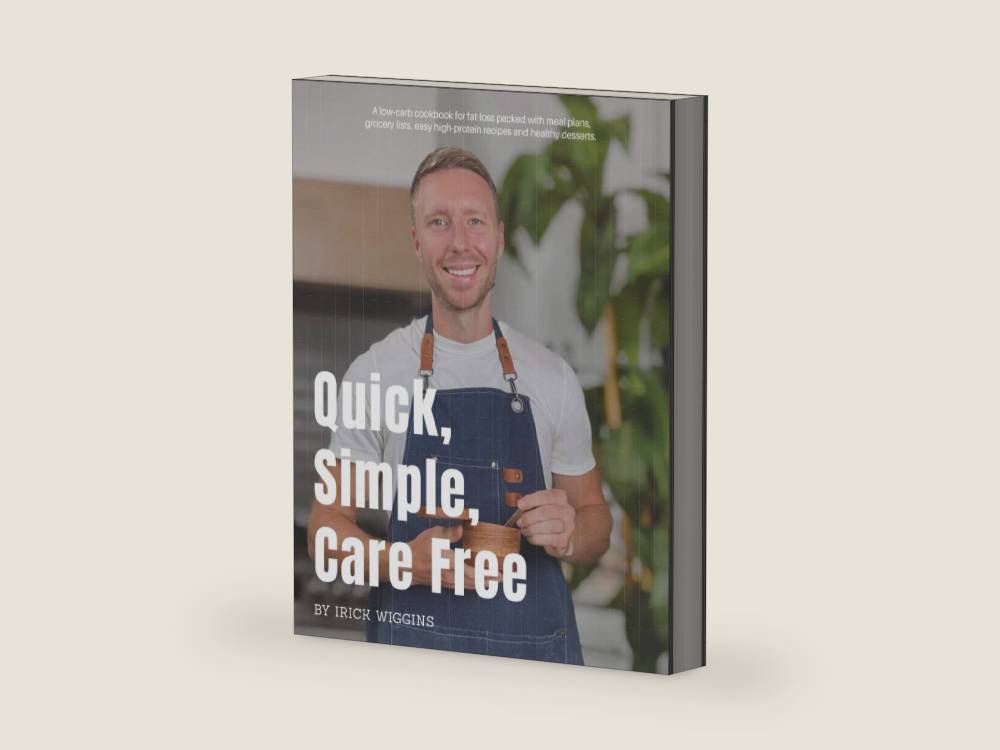 Quick, Simple, Care Free: A low-carb cookbook for fat-loss packed with meal plans, grocery lists, easy high-protein recipes and healthy desserts by Irick Wiggins | barcode:9798243439459 | source:'9798243439459-right-three-quarter.jpg