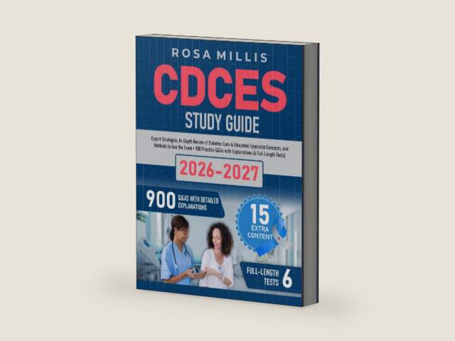CDCES Study Guide: Expert Strategies, In-Depth Review of Diabetes Care & Education Specialist Concepts, and Methods to Ace the Exam + 900 Practice Q&As with Explanations (6 Full-Length Tests) by Rosa Millis | barcode:9798244341652 | source:'9798244341652-right-three-quarter.jpg