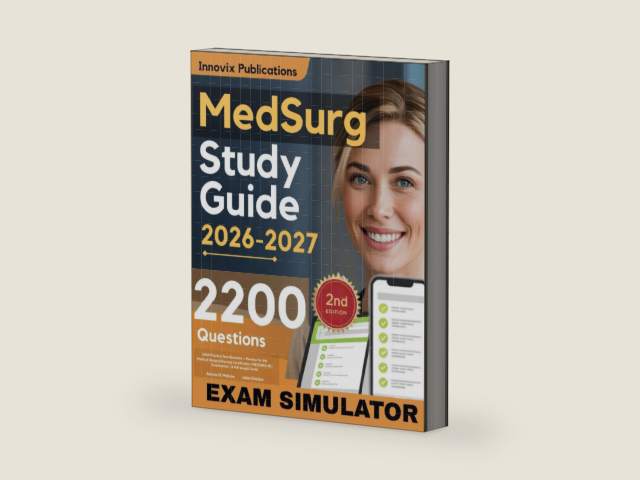Med Surg Certification Study Guide Simplified: 2200 Practice Test Questions + Review for the Medical-Surgical Nursing Certification (MEDSURG-BC) Examination (16 Full-Length Tests) by Alanna H. Malcom | barcode:9798245877181 | source:'9798245877181-right-three-quarter.jpg