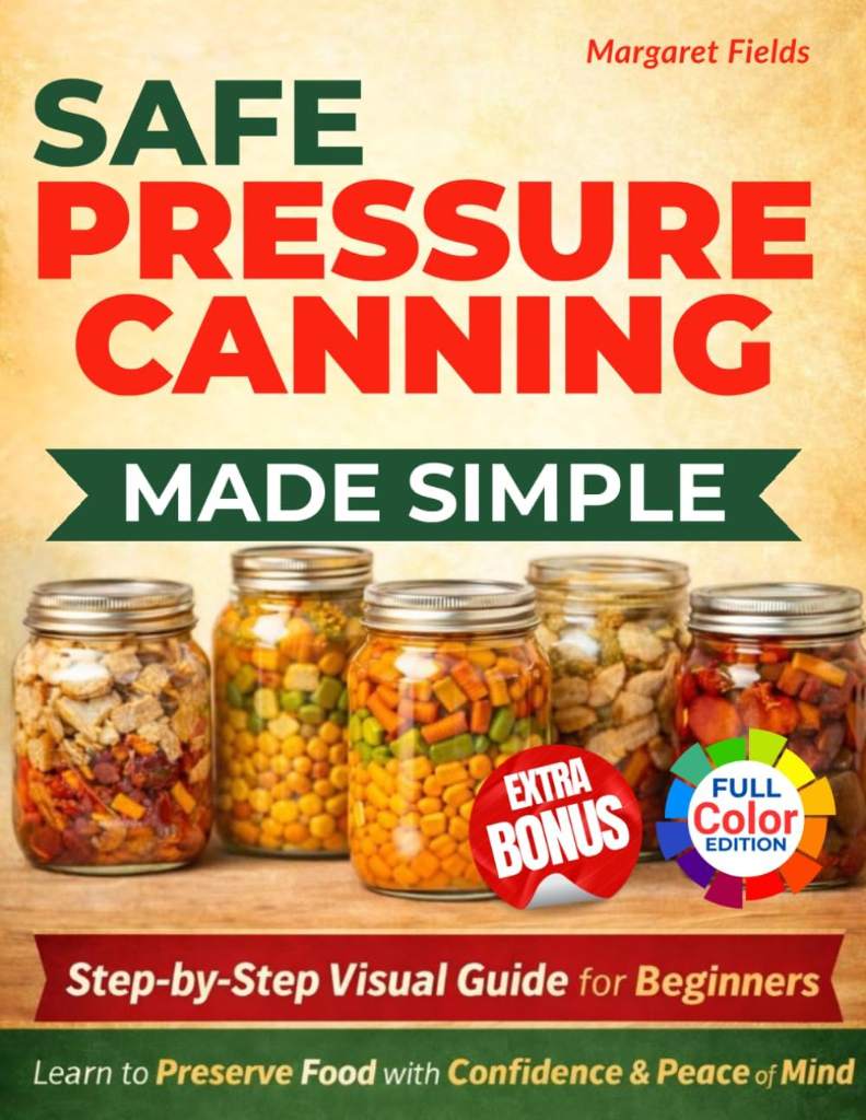 Safe Pressure Canning Made Simple: A Step-by-Step Visual Guide with Beginner-Friendly Recipes to Preserve Food with Confidence and Peace of Mind by Margaret Fields | barcode:9798246284599 | source:'9798246284599.jpg