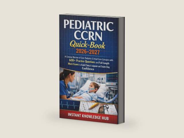 PEDIATRIC CCRN Quick-Book 2026-2027: A Concise Review of Core Pediatric Critical Care Concepts with 600+ Practice Questions and Full-Length Mock Exams ... Clinical Judgment and Exam-Day Confidence by Instant Knowledge Hub | barcode:9798248440337 | source:'9798248440337-right-three-quarter.jpg