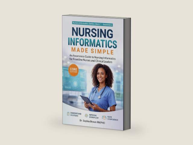 Nursing Informatics Made Simple: An Awareness Guide to Nursing Informatics for Frontline Nurses and Clinical Leaders by Dr. Sophia Brown | barcode:9798250698481 | source:'9798250698481-right-three-quarter.jpg