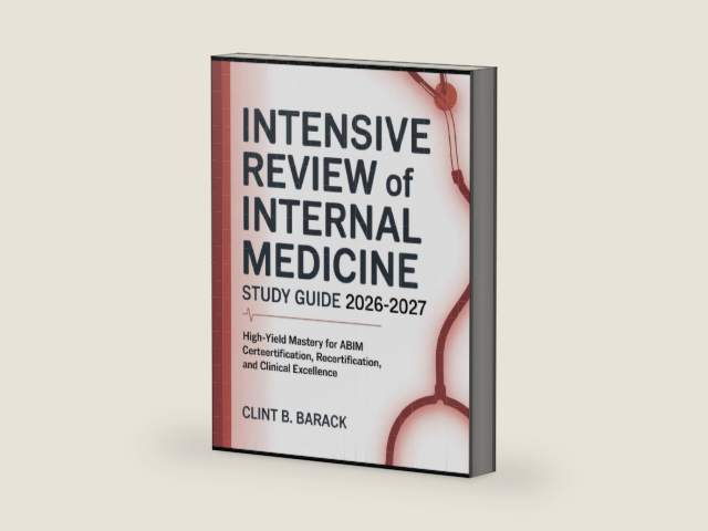 Intensive Review of Internal Medicine Study Guide 2026-2027: High-Yield Mastery for ABIM Certification, Recertification, and Clinical Excellence by Clint B Barack | barcode:9798250962759 | source:'9798250962759-right-three-quarter.jpg