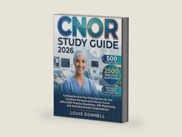 CNOR STUDY GUIDE 2026: Comprehensive Test Prep Review for the Certified Perioperative Nurse Exam with 2,500 Practice Questions. 500 Flashcards, and Detailed Answer Explanations by Louis Donnell | barcode:9798250984973 | source:'9798250984973-right-three-quarter.jpg