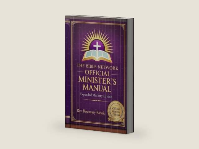 OFFICIAL MINISTER’S MANUAL: Ceremonies, Ordination, Communion, Baptism, Weddings, Funerals, and Ministry Leadership Guide for Pastors and Christian Ministers by Rev. Rosemary Kamau Kahuki | barcode:9798251980806 | source:'9798251980806-right-three-quarter.jpg
