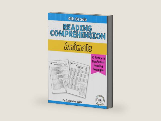 4th Grade Reading Comprehension Workbook: Animals Edition: 10 Reading Passages, Vocabulary Practice, Skill Builders,Reading Review by Catherine Wills | barcode:9798252530437 | source:'9798252530437-right-three-quarter.jpg