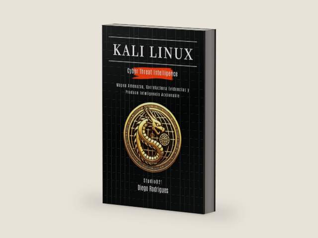 KALI LINUX CYBER THREAT INTELLIGENCE: Mapea Amenazas, Correlaciona Evidencias y Produce Inteligencia Accionable (KALI LINUX & FRAMEWORKS España) (Spanish Edition) by Diego Rodrigues | barcode:9798253695265 | source:'9798253695265-right-three-quarter.jpg