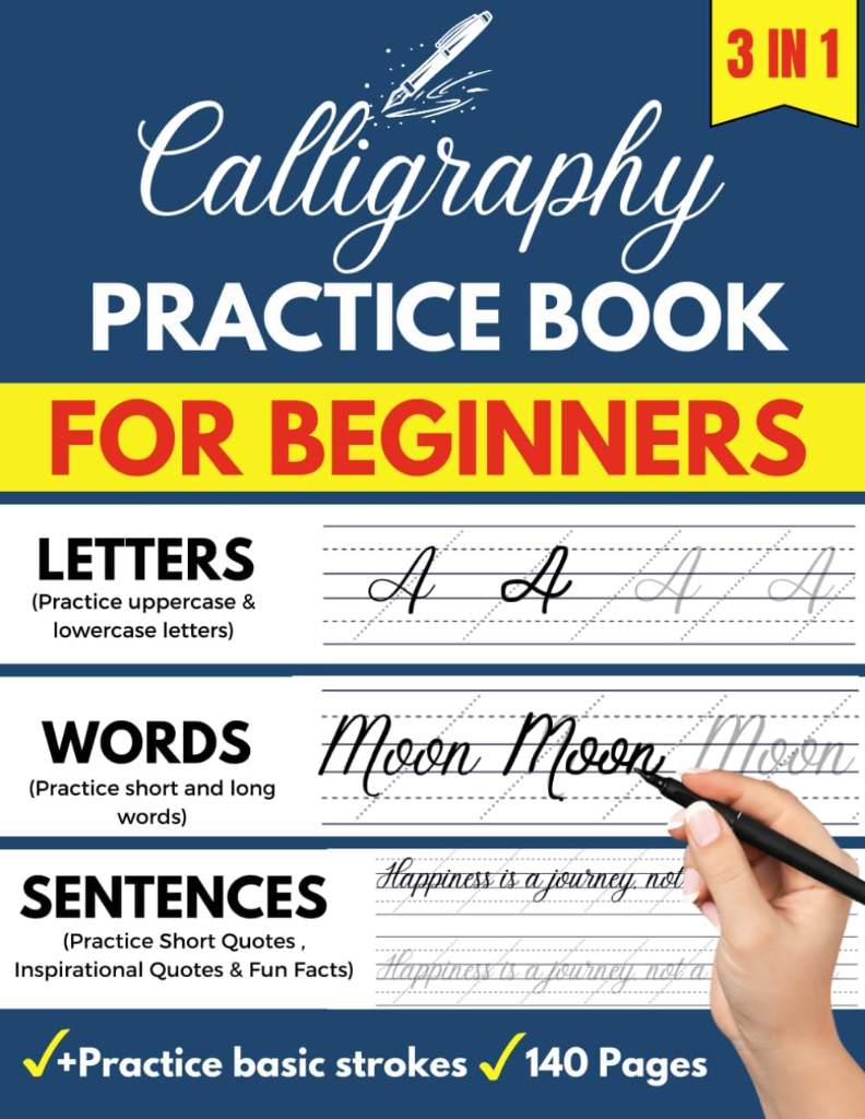 Calligraphy practice book: Modern Calligraphy and hand lettering for adults and kids, penmanship workbook for beginners to learn writing skills by Maryasine Books | barcode:9798254174110 | source:'9798254174110.jpg