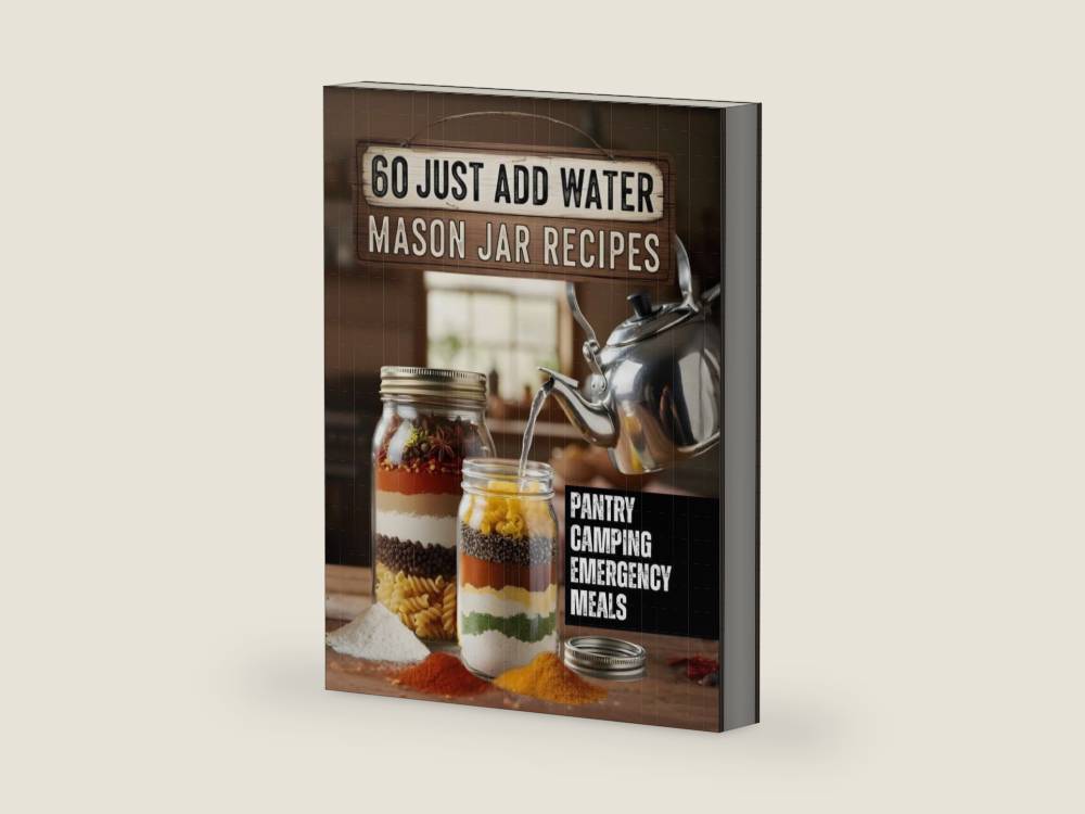 60 Just Add Water Mason Jar Meals: Easy Homestead Pantry Recipes for Camping, Emergency Food Prep, and Long-Term Storage (Prepper & Survival Meals Guide) (Pantry Solutions) by Made Mouthy | barcode:9798254177562 | source:'9798254177562-right-three-quarter.jpg