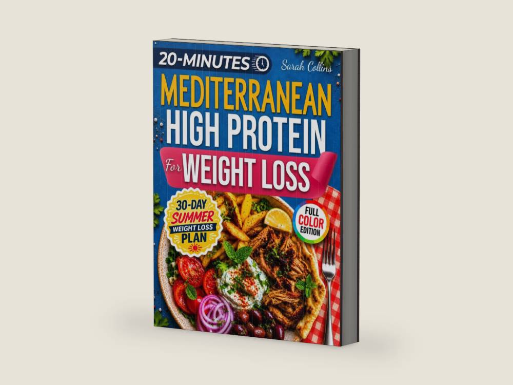 Mediterranean High Protein Cookbook for Weight Loss: Burn Fat, Stay Full, and Lose Weight with Simple Mediterranean Low-Carb Meals—Without Giving Up Flavor (High Protein Made Easy) by Sarah Collins | barcode:9798254579915 | source:'9798254579915-right-three-quarter.jpg