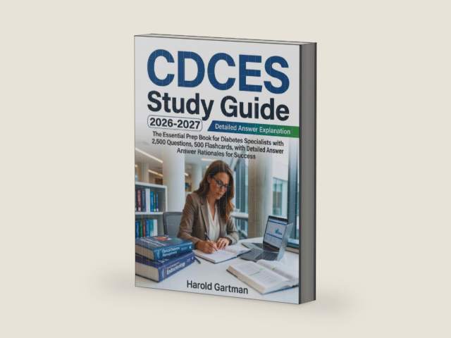 CDCES Study Guide 2026: The Essential Prep Book for Diabetes Specialists with 2,500 Questions, 500 Flashcards, with Detailed Answer Rationales for Success by Harold Gartman | barcode:9798254934141 | source:'9798254934141-right-three-quarter.jpg