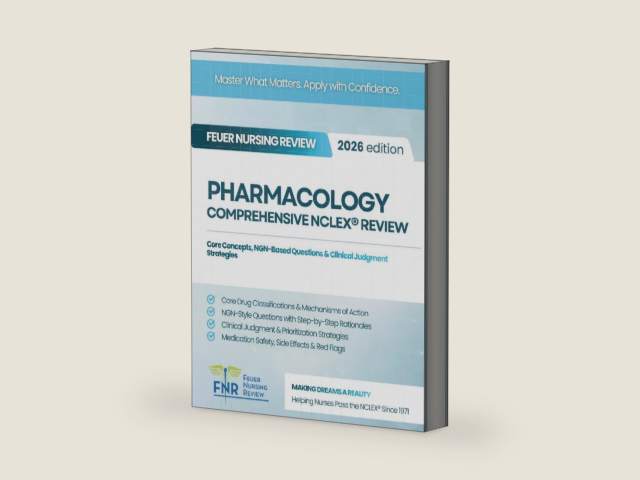 PHARMACOLOGY COMPREHENSIVE NCLEX® REVIEW: Core Concepts, NGN-Based Questions & Clinical Judgment Strategies by Feuer Nursing Review | barcode:9798255346301 | source:'9798255346301-right-three-quarter.jpg