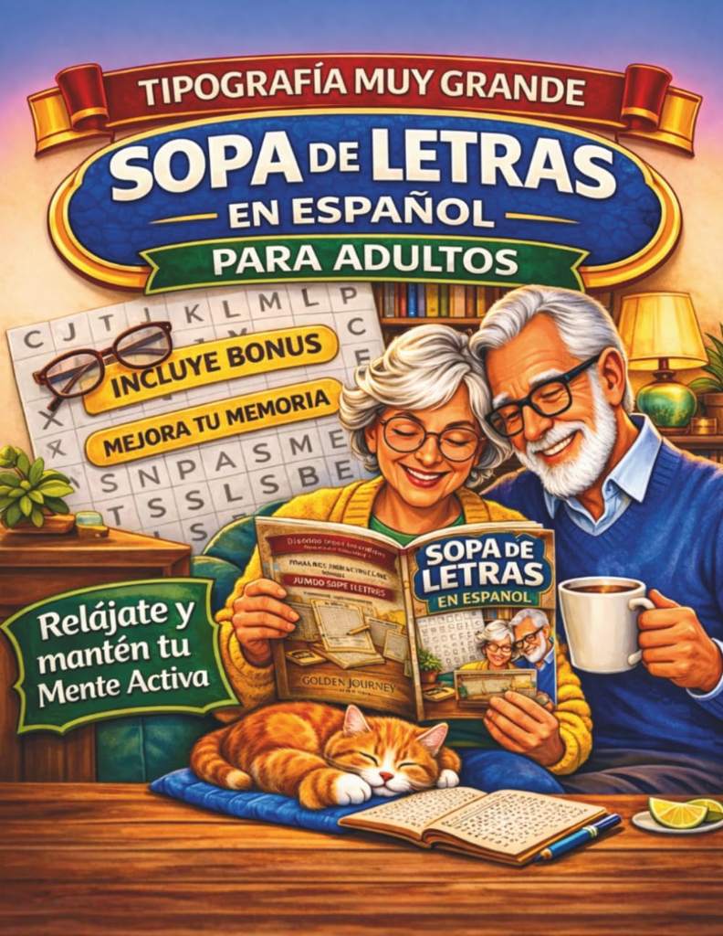 Sopa de Letras en Español para Adultos: Sopa de Letras en Español Letra Grande con 100 Puzzles Relajantes para Aliviar el Estrés y Estimular la Mente ... (Spanish Word Search) (Spanish Edition) by Golden Journey Press | barcode:9798255626373 | source:'9798255626373.jpg