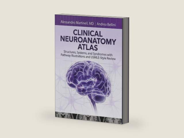 Clinical Neuroanatomy Atlas: Structures, Systems, and Syndromes with Pathway Illustrations and USMLE-Style Review by Alessandro Martinell MD | barcode:9798255765799 | source:'9798255765799-right-three-quarter.jpg