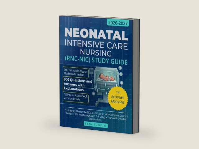 Neonatal Intensive Care Nursing (RNC-NIC) Study Guide: Confidently Master the NCC Certification with Complete Content Review | 900 Practice Q&As (6 Full-Length Tests with Detailed Explanations) by Eddie Cummins | barcode:9798255955770 | source:'9798255955770-right-three-quarter.jpg