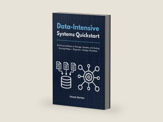 Data-Intensive Systems Quickstart: The Practical Basics of Storage, Streams, and Scaling (Concept Maps + Diagrams + Design Checklists) by Vincent Barrton | barcode:9798255987948 | source:'9798255987948-right-three-quarter.jpg