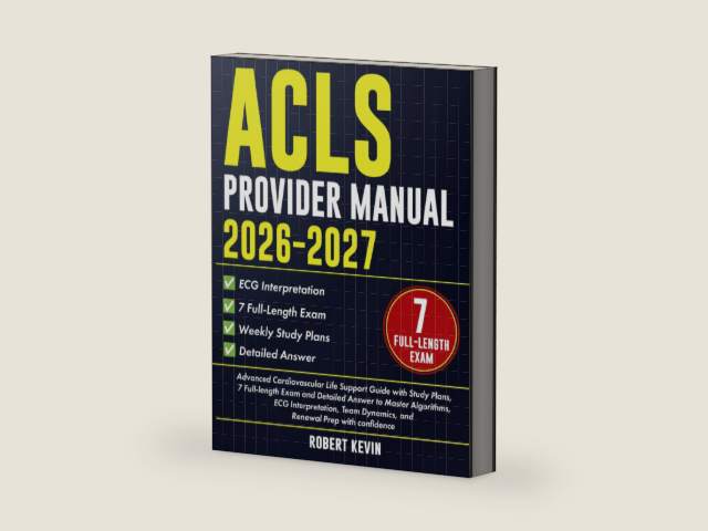 ACLS Provider Manual 2026–2027: Advanced Cardiovascular Life Support Guide with Study Plans, 7 Full-length Exam and Detailed Answer to Master ... Dynamics, and Renewal Prep with confidence by Robert Kevin | barcode:9798258575692 | source:'9798258575692-right-three-quarter.jpg