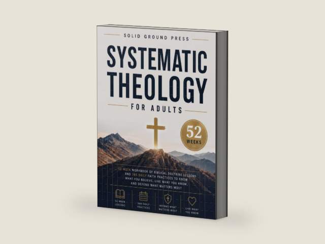 Systematic Theology for Adults: 52-Week Workbook of Biblical Doctrine Lessons and 365 Daily Faith Practices to Know What You Believe, Live What You Know, and Defend What Matters Most by Solid Ground Press | barcode:9798258578105 | source:'9798258578105-right-three-quarter.jpg