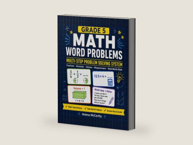 Grade 5 Math Word Problems Workbook: Multi-Step Problem Solving with Fractions, Decimals, Volume, Measurement, Data & Real-World Practice + Answer Key (Grade 5 SmartSteps Math Series) by Helena McCarthy | barcode:9798258729064 | source:'9798258729064-right-three-quarter.jpg