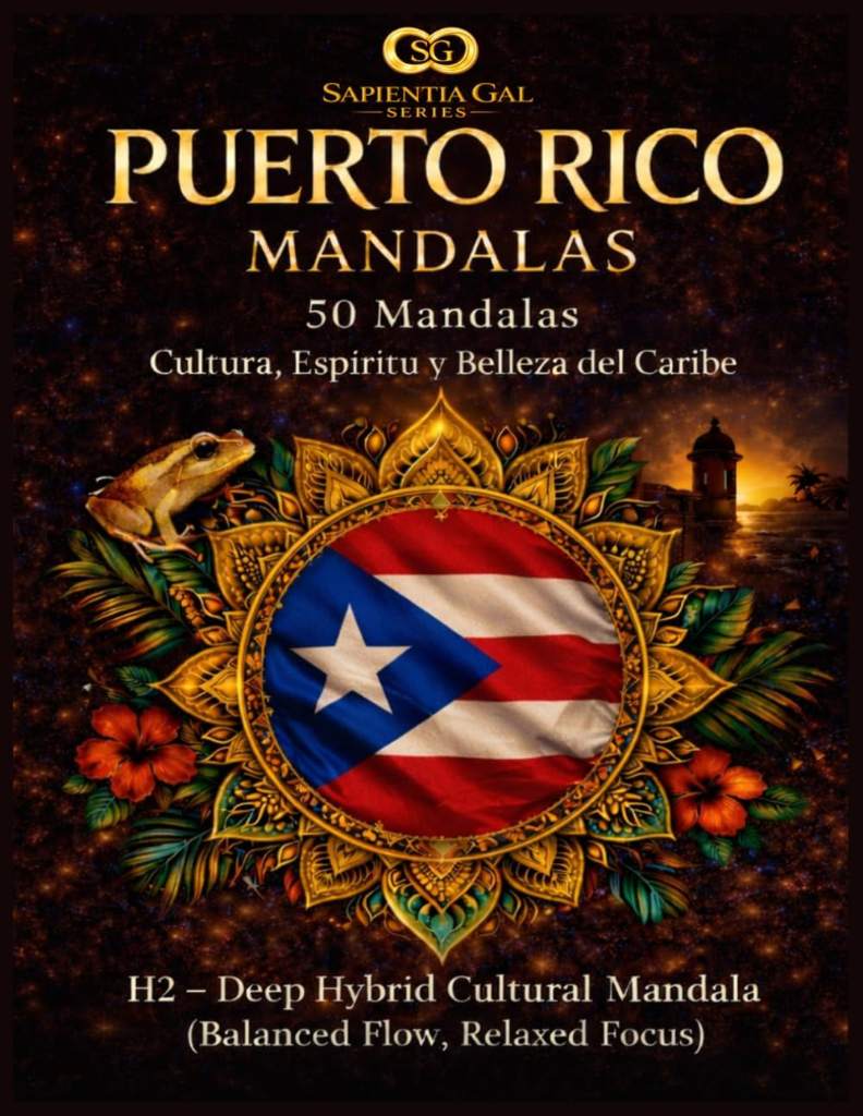 PUERTO RICO MANDALAS 50 Mandalas: Cultura, Espíritu y Belleza del Caribe H2- Deep Hybrid Cultural Mandala (Balanced Flow, Relaxed Focus)™ (Sapientia Gal Series) (Spanish Edition) by Jesus Benjamin Santa Rodriguez | barcode:9798258789358 | source:'9798258789358.jpg