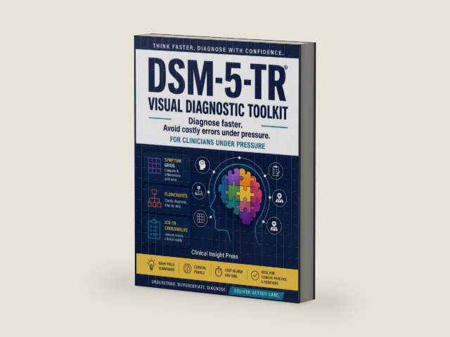 DSM-5-TR Visual Diagnostic Toolkit: A Fast-Access Clinical Guide to Think Through Diagnoses Faster, Avoid Costly Errors, and Make Confident Decisions Under Pressure by Clinical Insight Press | barcode:9798259103306 | source:'9798259103306-right-three-quarter.jpg