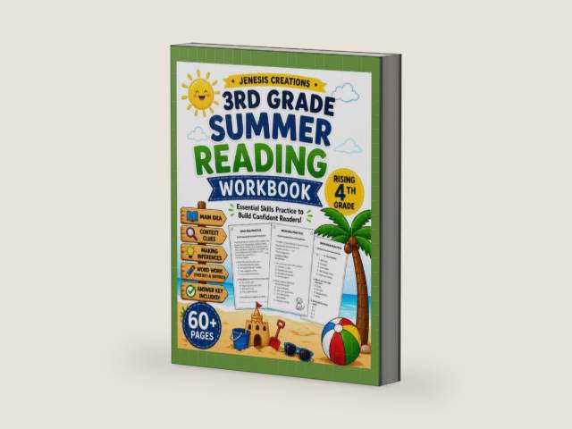 3rd Grade Summer Reading Workbook: Rising 4th Grade Practice with Main Idea, Context Clues, Making Inferences, and Word Work by Jenesis Creations | barcode:9798259179806 | source:'9798259179806-right-three-quarter.jpg