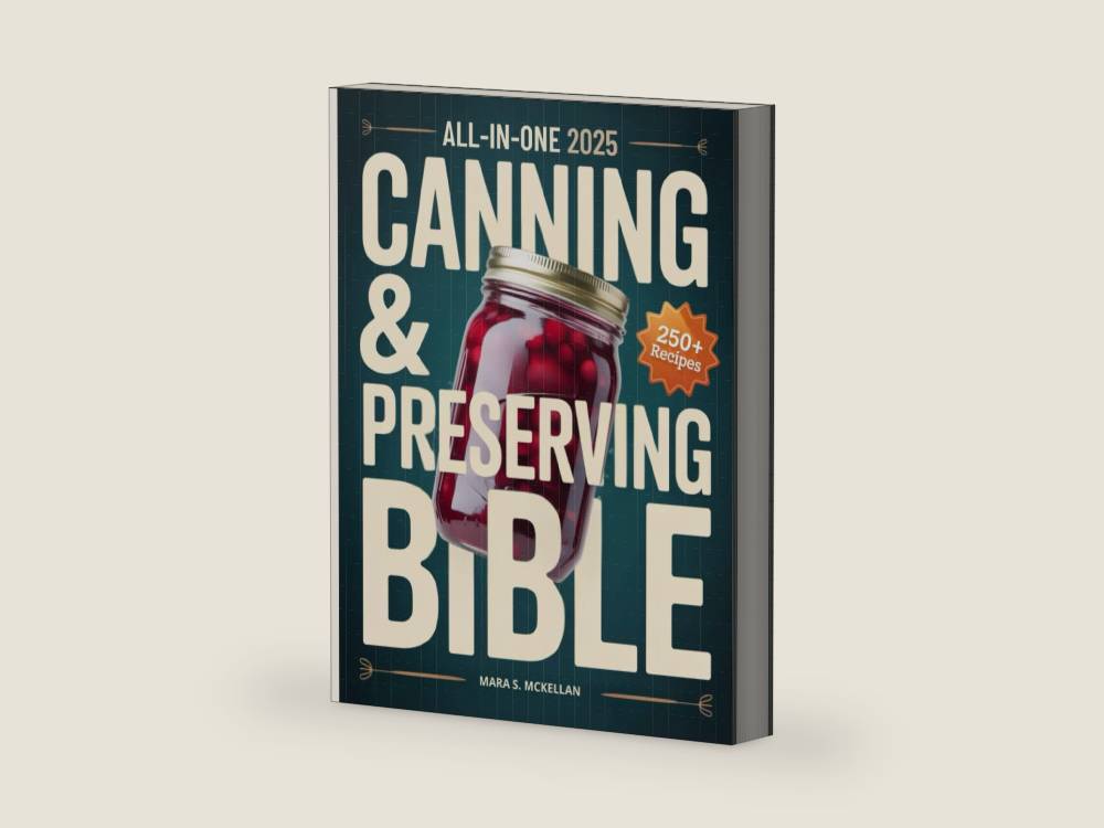 The All-in-One Canning & Home Preserving Bible: Step-by-Step Beginner’s Guide: 250+ Easy Small-Batch Recipes, Water-Bath & Pressure Methods, and Seasonal Guides for Reliable, Delicious Jars Every Time by Mara S. McKellan | barcode:9798266420755 | source:'9798266420755-right-three-quarter.jpg