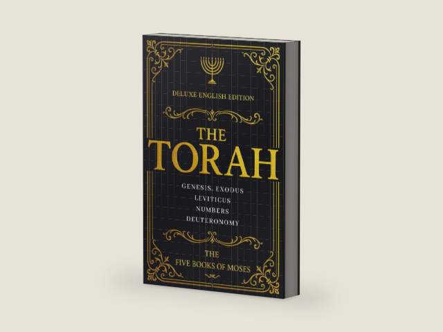 The Torah in English (Large Print): Hebrew Bible Pentateuch Deluxe Edition – The Five Books of Moses (Genesis, Exodus, Leviticus, Numbers, Deuteronomy) by Moses | barcode:9798267630986 | source:'9798267630986-right-three-quarter.jpg