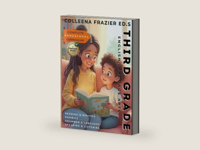 Complete Homeschool Curriculum - Third Grade English Language Arts: Reading, Writing, Phonics, Grammar, Language, Speaking and Listening by Colleena Frazier Ed.S | barcode:9798277082010 | source:'9798277082010-right-three-quarter.jpg