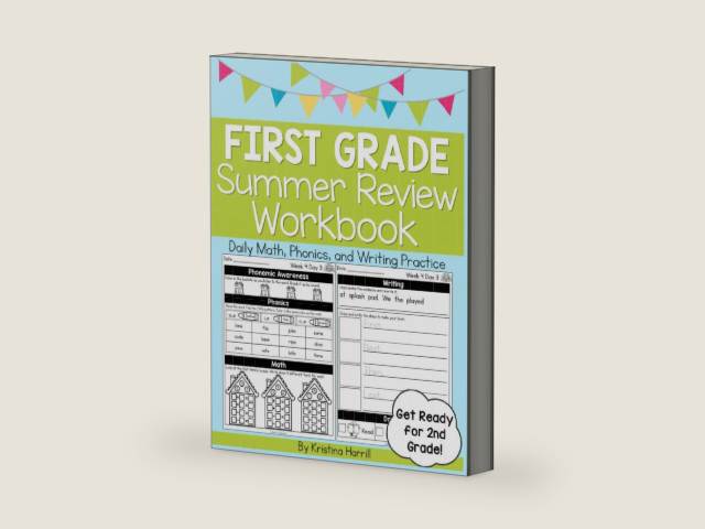 First Grade Summer Review Workbook: Fun First Grade Phonics Review, First Grade Math Review, and Writing Journal Prompts for 1st to 2nd Grade Ages 6-8 by Kristina Harrill | barcode:9798284661536 | source:'9798284661536-right-three-quarter.jpg