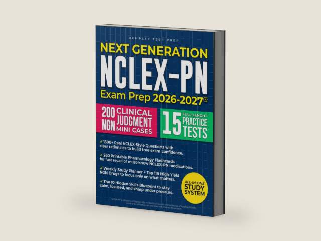 Next Generation NCLEX-PN Exam Prep: The Most Complete and Up-to-Date Study Guide with 15 Full-Length Practice Tests, Step-by-Step Explanations, and Expert Tips to Pass with Ease by Dempsey Test Prep | barcode:9798287858308 | source:'9798287858308-right-three-quarter.jpg
