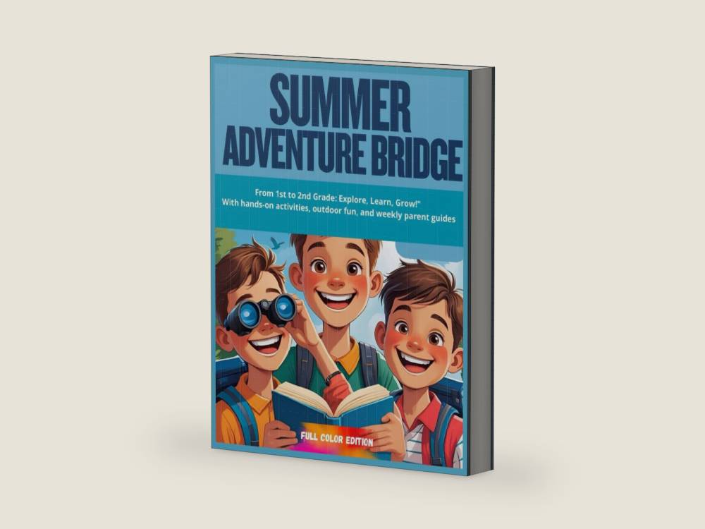 “Summer Adventure Bridge – From 1st to 2nd Grade: Explore, Learn, Grow!": With hands-on activities, outdoor fun, and weekly parent guides by Luna Stelllata | barcode:9798288700026 | source:'9798288700026-right-three-quarter.jpg