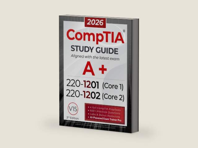 CompTIA A+ 220-1201 and 220-1202 Study Guide: The All-in-One Manual to Pass Core 1 & 2 with Confidence – Includes Labs, Practical Exercises, and the Exam AI Trainer Pro (CompTIA Certification Series) by Shawn Walker | barcode:9798290277042 | source:'9798290277042-right-three-quarter.jpg
