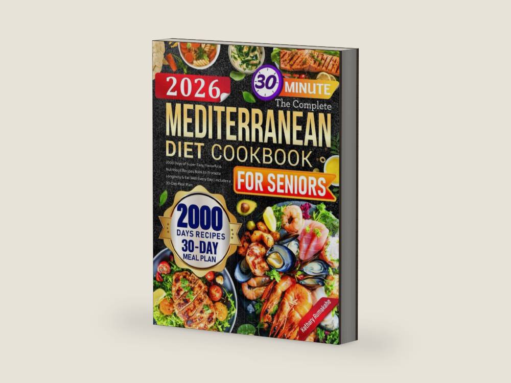 The Complete Mediterranean Diet Cookbook for Seniors: 2000 Days of Super Easy, Flavorful & Nutritious Recipes Book to Promote Longevity & Eat Well Every Day | Includes a 30-Day Meal Plan by Kathary Rumakahe | barcode:9798292421818 | source:'9798292421818-right-three-quarter.jpg