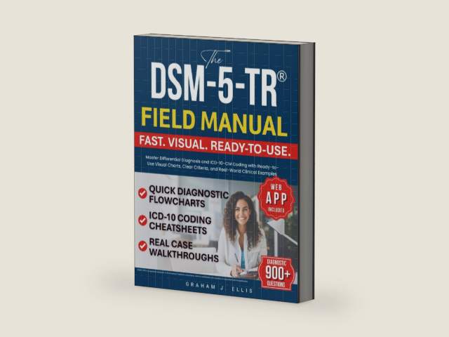The DSM-5-TR® Field Manual: Master Differential Diagnosis and ICD-10-CM Coding with Ready-to-Use Visual Charts, Clear Criteria, and Real-World Clinical Examples by Graham J. Ellis | barcode:9798296274205 | source:'9798296274205-right-three-quarter.jpg