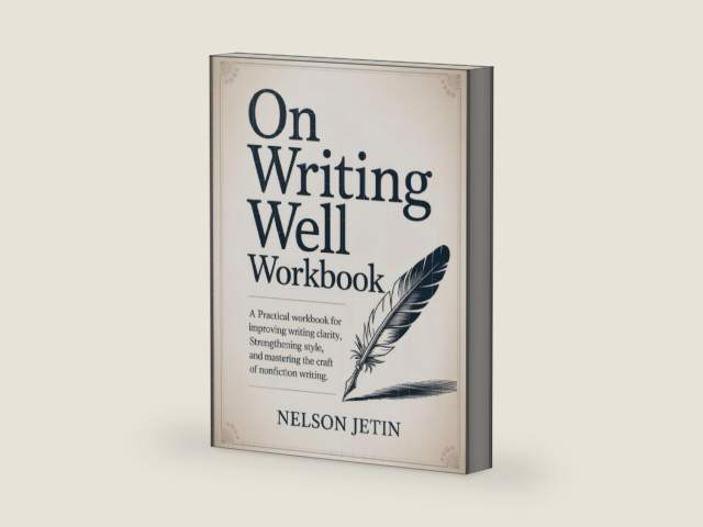 On Writing Well Workbook: A Practical Workbook for Improving Writing Clarity, Strengthening Style, and Mastering the Craft of Nonfiction Writing. by Nelson Jetin | barcode:9798298668576 | source:'9798298668576-right-three-quarter.jpg