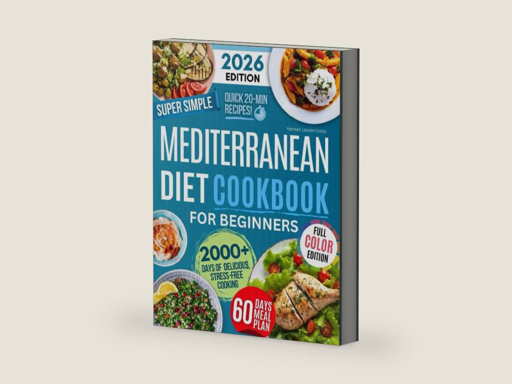 Super Simple & Quick Mediterranean Diet Cookbook for Beginners: Eat Better, Feel Great & Save Time with Fast, Easy, Healthy & Delicious Recipes – No Hassle, Just Simple Ingredients! by Hannah Lauren Costa | barcode:9798311045629 | source:'9798311045629-right-three-quarter.jpg