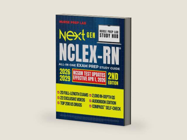 NEXT GENERATION NCLEX-RN® PREP: The stress-free, all-in-one NCLEX-RN® guide: 6+hrs audiobook, 10 full-length exams, 1,000 new CAT questions, memory ... and mindset tips to become an RN fast! by Sophia Clarke | barcode:9798315071587 | source:'9798315071587-right-three-quarter.jpg