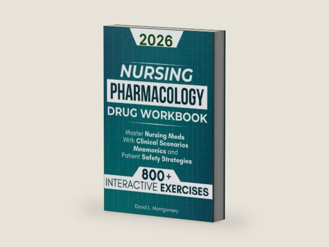 Nursing Pharmacology Drug Workbook: 800+ Interactive Exercises to Master Nursing Meds – With Clinical Scenarios, Mnemonics, and Patient Safety Strategies by David L. Montgomery | barcode:9798316871698 | source:'9798316871698-right-three-quarter.jpg
