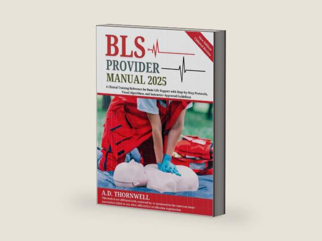 BLS Provider Manual 2025: A Clinical Training Reference for Basic Life Support with Step-by-Step Protocols, Visual Algorithms, and Instructor-Approved Guidelines by A.D. Thornwell | barcode:9798319407467 | source:'9798319407467-right-three-quarter.jpg