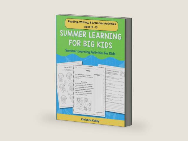 Summer Learning for Big Kids: Summer Learning Activities Reading, Writing, & Grammar Activities for Ages 10 - 13: Summer Learning Activities for Kids ... Arts - 4th to 5th Grade and 5th to 6th Grade) by Christina Kolley | barcode:9798323678365 | source:'9798323678365-right-three-quarter.jpg