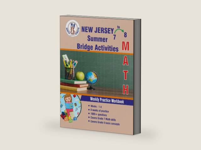 GRADES 7 to 8 : NEW JERSEY Summer Math Bridge Activities (New Jersey State ( NJSLA ) Standards by Math-Knots) by Mrs. Gowri Vemuri | barcode:9798329596243 | source:'9798329596243-right-three-quarter.jpg