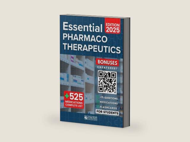 Essential Pharmacotherapeutic: Clear Concepts and Digital Resources for Advanced Practice [NPs, ANPs, DNPs, and PA-Cs] by VITALTEXT Publications | barcode:9798340413406 | source:'9798340413406-right-three-quarter.jpg