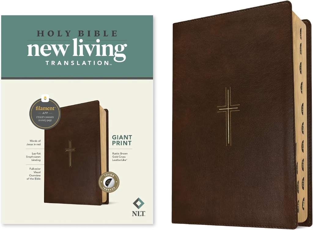 NLT Giant Print Bible, Filament Enabled (LeatherLike, Rustic Brown Gold Cross, Indexed, Red Letter) by New Living Translation | barcode:9798400509810 | source:'9798400509810.jpg