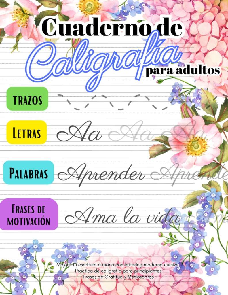 Cuaderno de Caligrafía para adultos: Mejora tu escritura a mano con lettering moderna cursiva. Practica de caligrafia para principiantes. Frases de Gratitud y Motivadoras (Spanish Edition) by Olga Ochoa | barcode:9798862697025 | source:'9798862697025.jpg