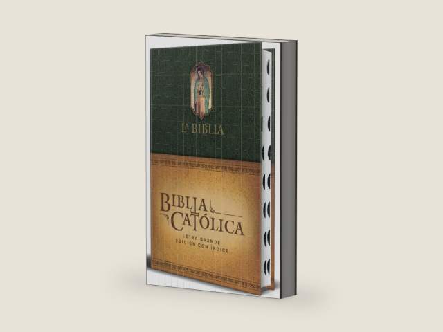 La Biblia Católica: Edición letra grande, HC, verde con índice, Virgen de Guadalupe en la cubierta / Catholic Bible. HC, Green, index, with Viigin of Guadalu (Spanish Edition) by Biblia de América | barcode:9798890982186 | source:'9798890982186-right-three-quarter.jpg