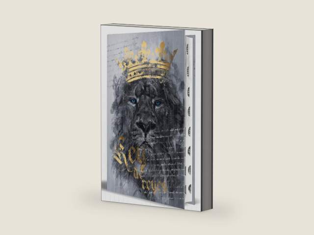 Biblia RVR 1960 letra grande tamaño manual, tapa dura León Rey de Reyes con índice / Spanish Bible RVR 1960 Handy Size, Large Print, Hardcover (Spanish Edition) by Reina Valera Revisada 1960 | barcode:9798890985590 | source:'9798890985590-right-three-quarter.jpg