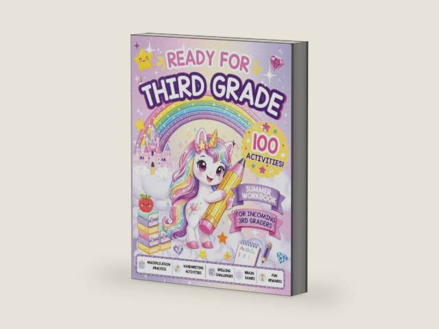 Ready for Third Grade!: A Summer Workbook for Girls Moving from Second to Third Grade with Math, Multiplication, Spelling, and Handwriting Practice by Lisa Van Gemert | barcode:9798995855941 | source:'9798995855941-right-three-quarter.jpg