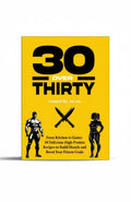 BestBuyBook 30 Over Thirty high-protein recipe book with yellow cover featuring fitness silhouettes and knives
